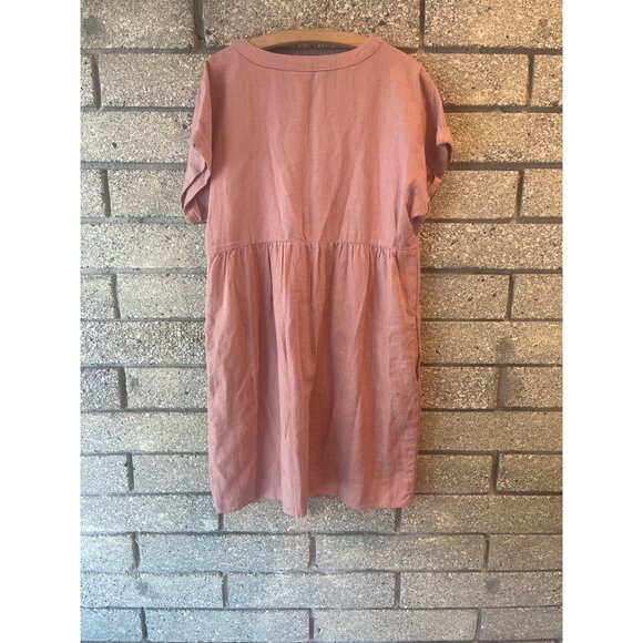 Linen Blend V-Neck Short-Sleeve Dress In Dusty Pink - Picture 6 of 6